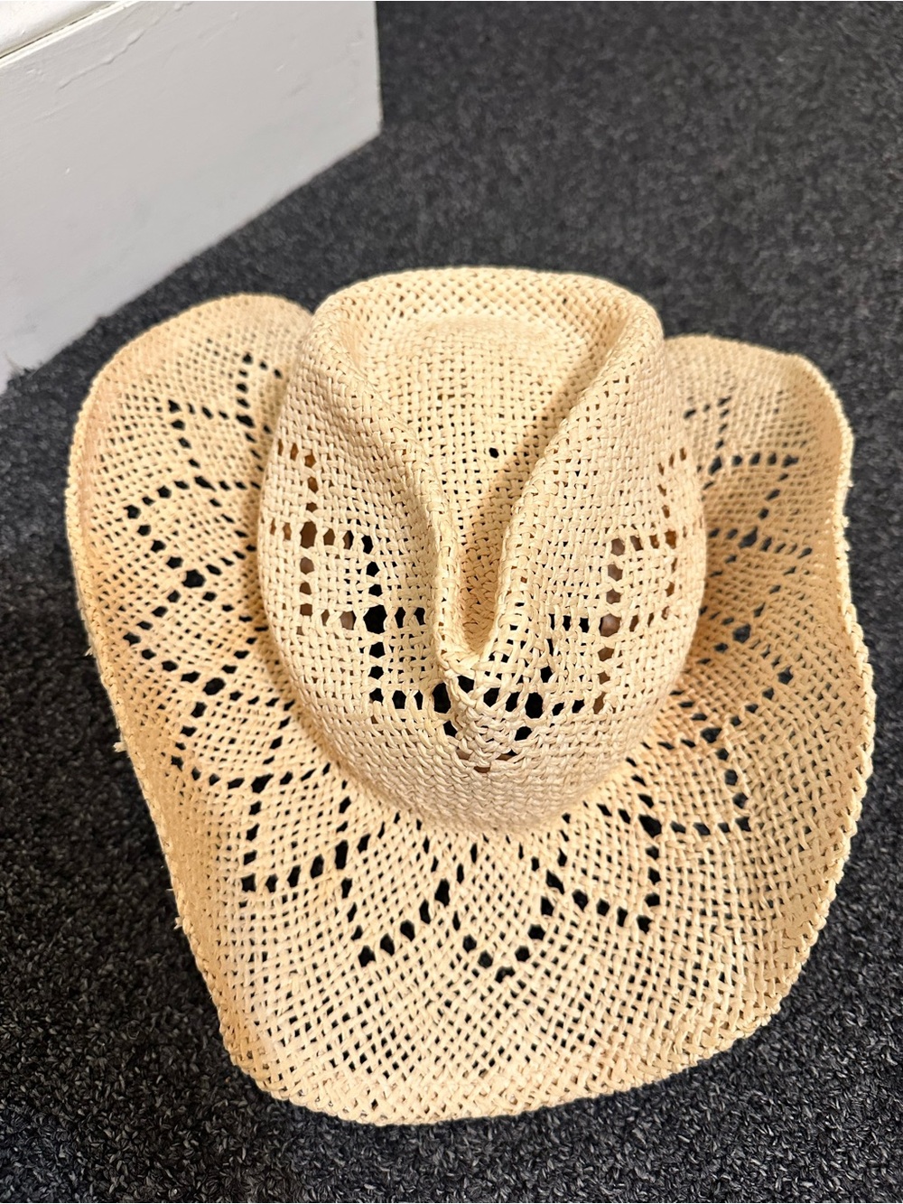 Straw Crochet Sun Hat - Natural Beige